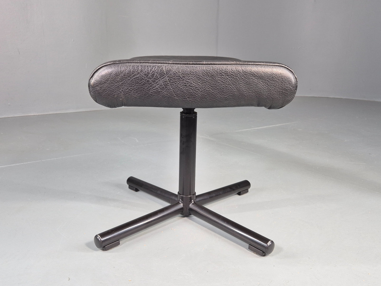 Vintage Danish Swivel Footstool Black leather 1980s Retro MCM  EB12567