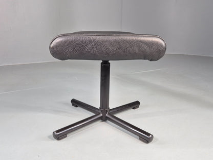 Vintage Danish Swivel Footstool Black leather 1980s Retro MCM  EB12567