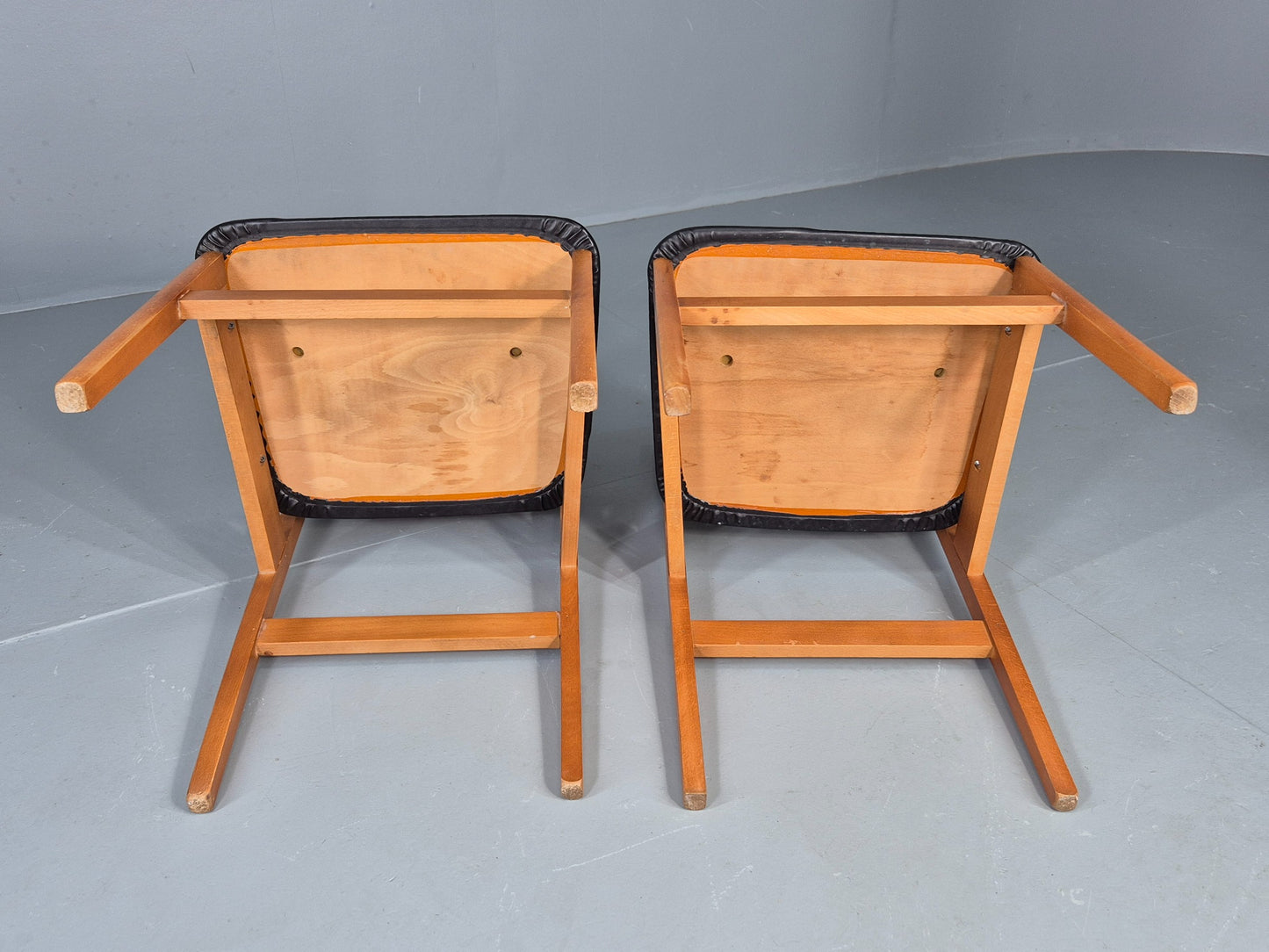 2 Vintage Mid Century Dining Chairs Beech Vinyl 1960s Retro  EB12255