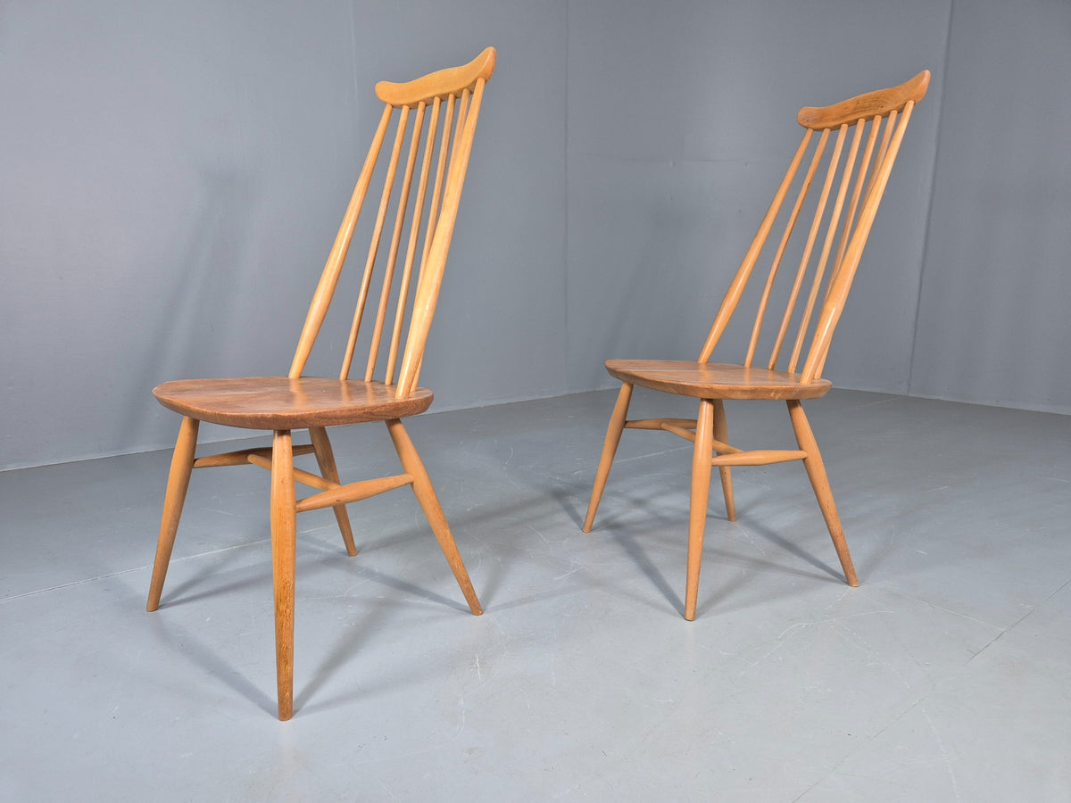 2 Vintage Ercol Goldsmith Dining Chairs Blonde Wood Frame 1970s Retro EB12984
