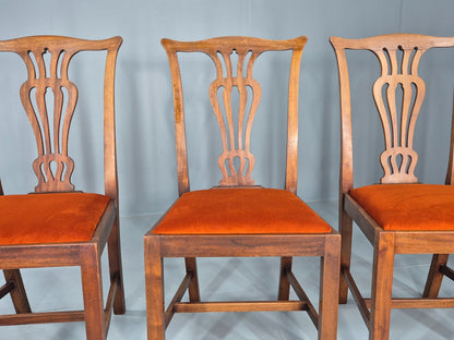 4 Hepplewhite Revival Dining Chairs 1900s Oak New Seat Pads Antique EB11932
