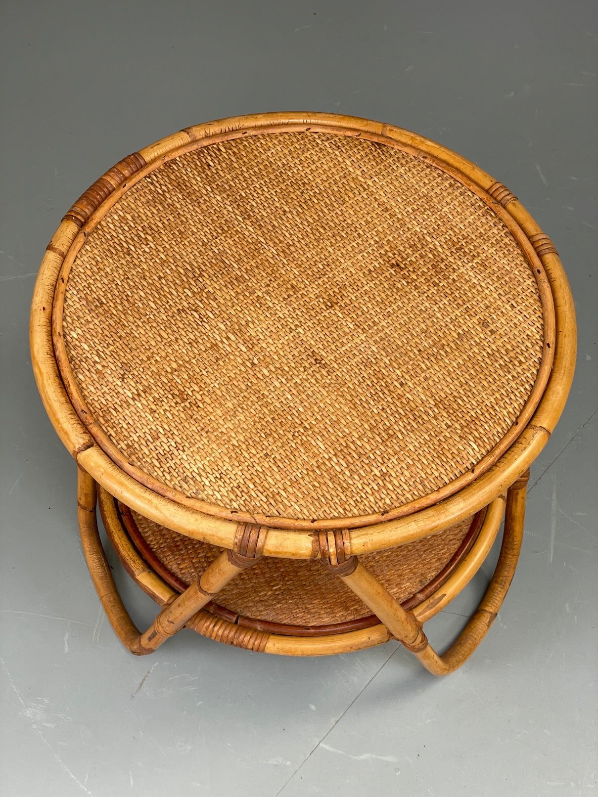 Vintage Rattan Side Table Cane Frame Mid Century Retro Round EB11881