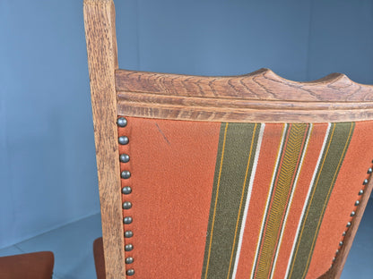 2 Vintage Dining Chairs 1970s Danish Kjaernulf Style Orange Wool Striped EB13075