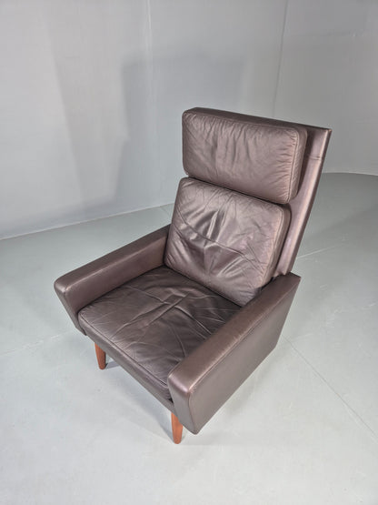 Vintage Danish Design Lounge Chair Brown Leather 1960s High Back MCM  EB13064