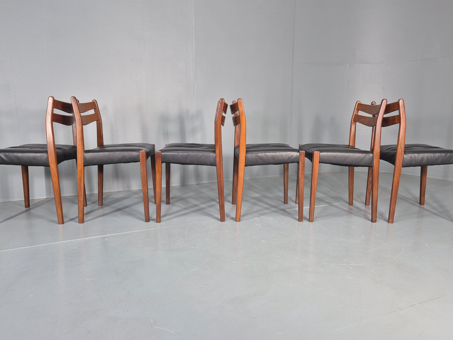 6 Vintage Danish Teak Dining Chairs Mid Century Leather Mogens Kold  EB12650