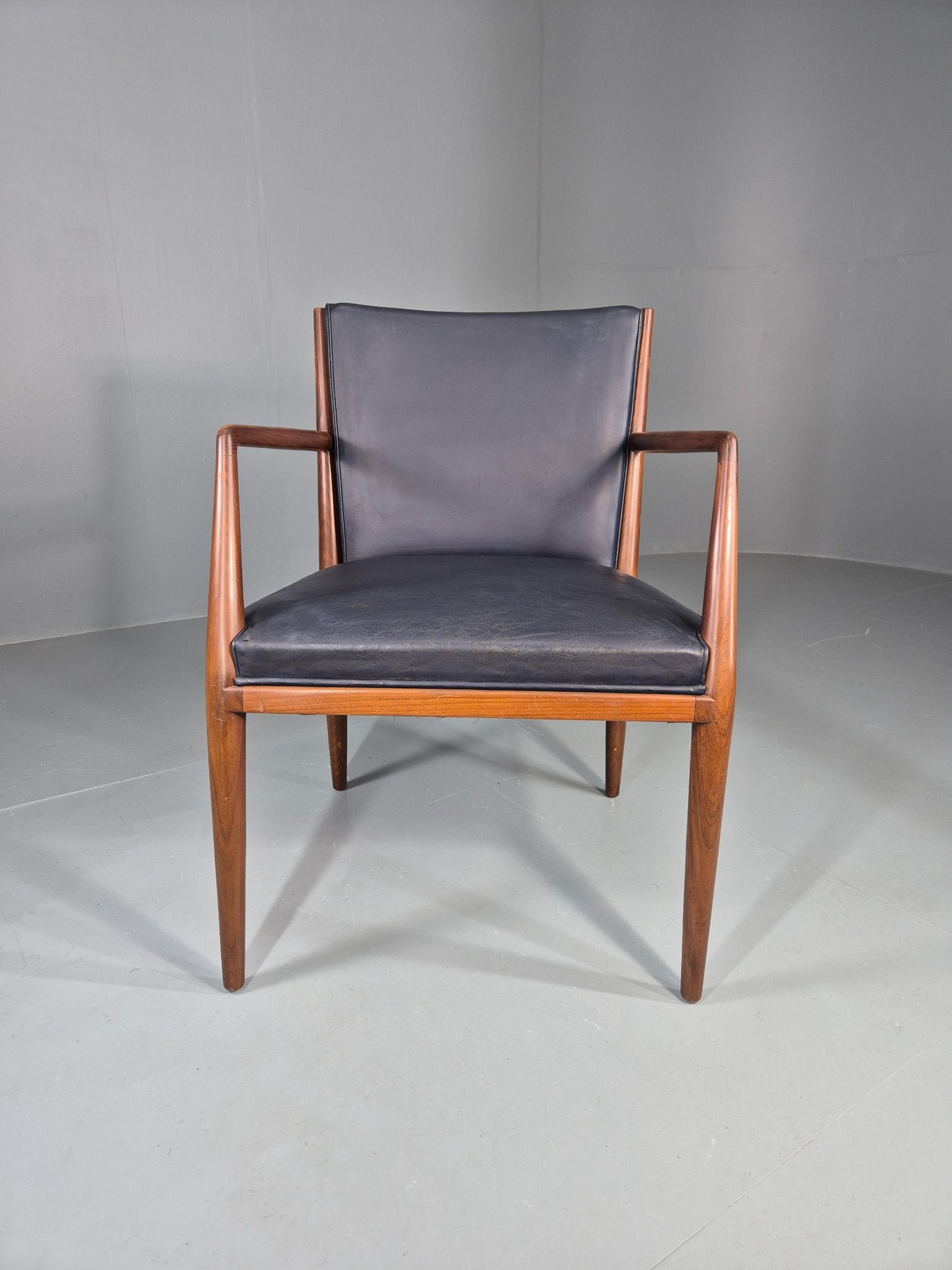 Vintage Mid Century Teak Armchair Blue Leather 1960s Retro EB11904