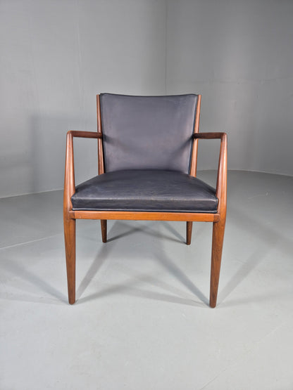 Vintage Mid Century Teak Armchair Blue Leather 1960s Retro EB11904