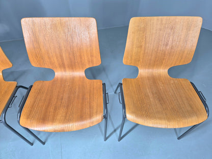 4 Vintage Stacking Chairs Industrial Danish Design Bent Ply Retro MCM EB12660