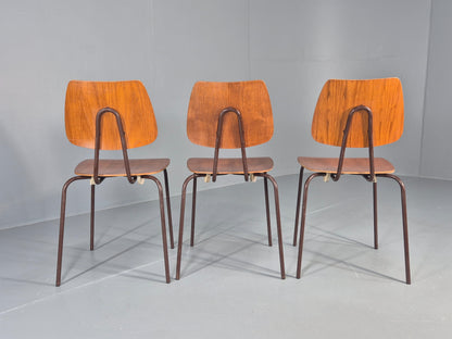 3 Vintage Danish Stacking Chairs Industrial Design Steel Teak Retro 60s Eb12491