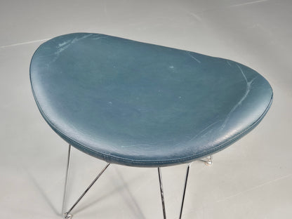 Vintage Danish Mid Century Footstool Green Vinyl Chrome Rod  Retro EB12149