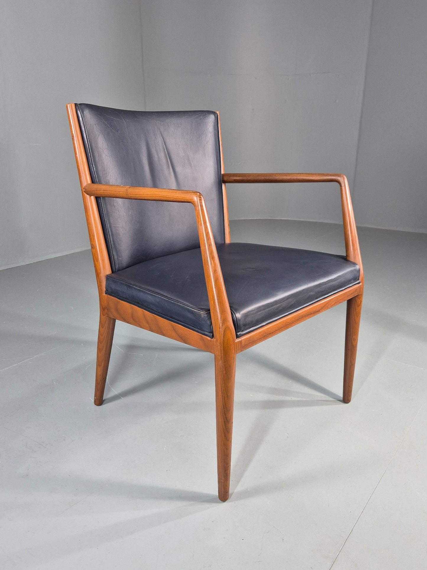 Vintage Mid Century Teak Armchair Blue Leather 1960s Retro  EB11900