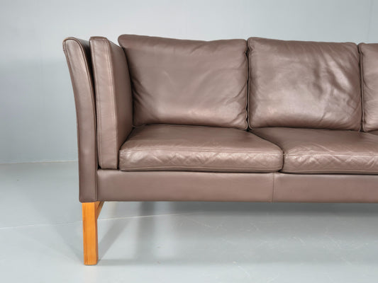Vintage 3 Seater Sofa Danish Brown Leather Mid Century Skippers Retro EB10493