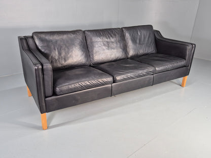 Vintage Danish 3 Seat Sofa Black Leather Danish  Mogensen 1980s Retro EB12406