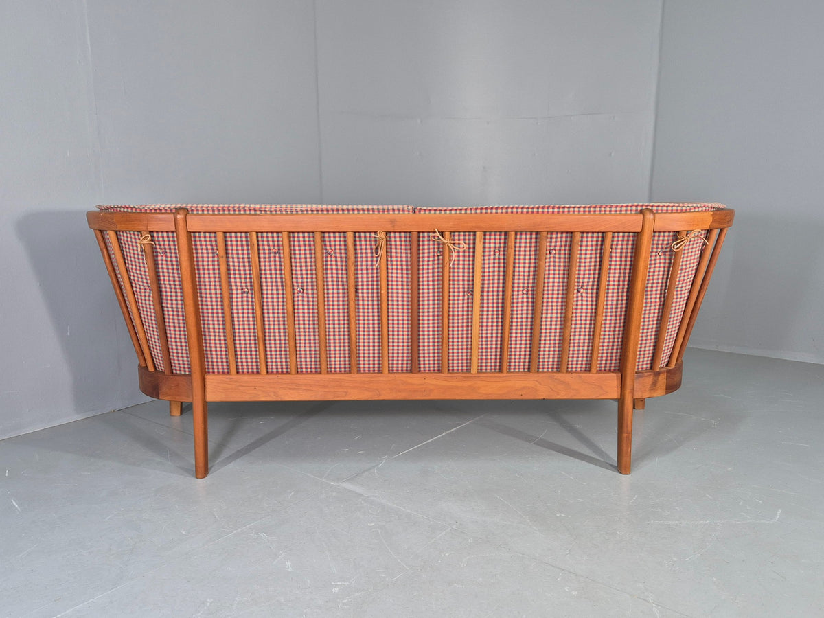 Vintage Stouby 3 Seater Sofa Stick Back Frame with Check Cloth Cover MCM EB13047