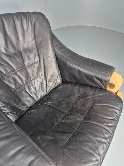 Vintage 1970s Lounge Chair Krokken By Fribytter Leather Bentwood Retro EB11999