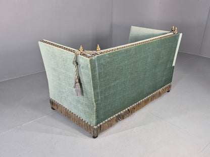 Vintage Danish Knole Sofa 2 Seater Blue Velour Floral Cream Cushions EB12748