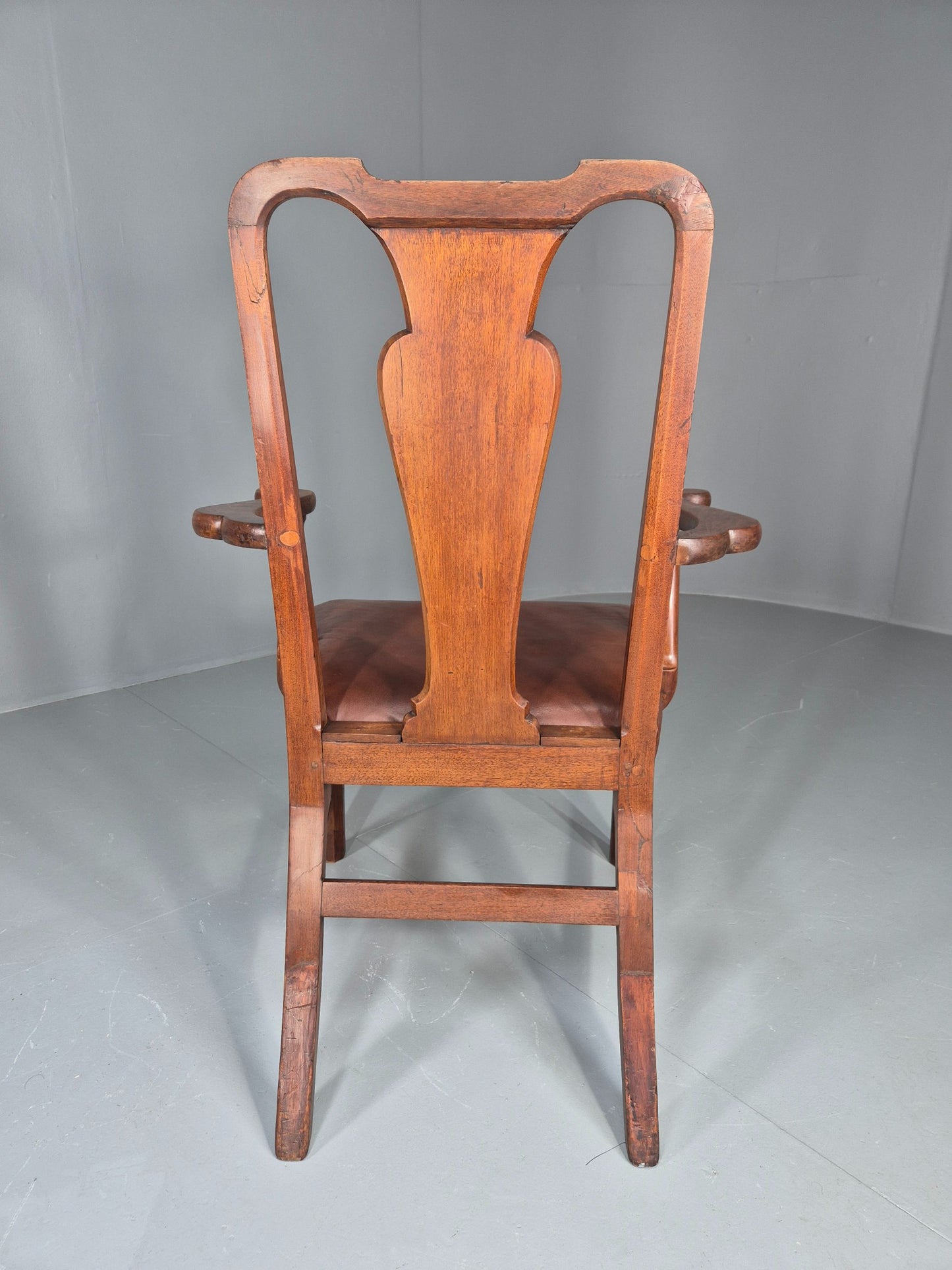 Antique Georgian Elbow Chair Mahogany Frame Leather Seat Splat Back EB11933
