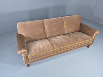 Vintage 3 Seater Sofa Mid Century Danish Green Velour Upholstery 1960s  EB12759