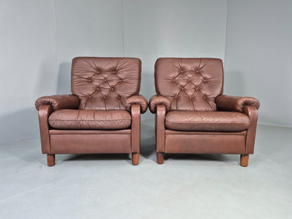 2 Vintage Leather Lounge Chairs 1970s Danish Design Buttoned Retro EB13132