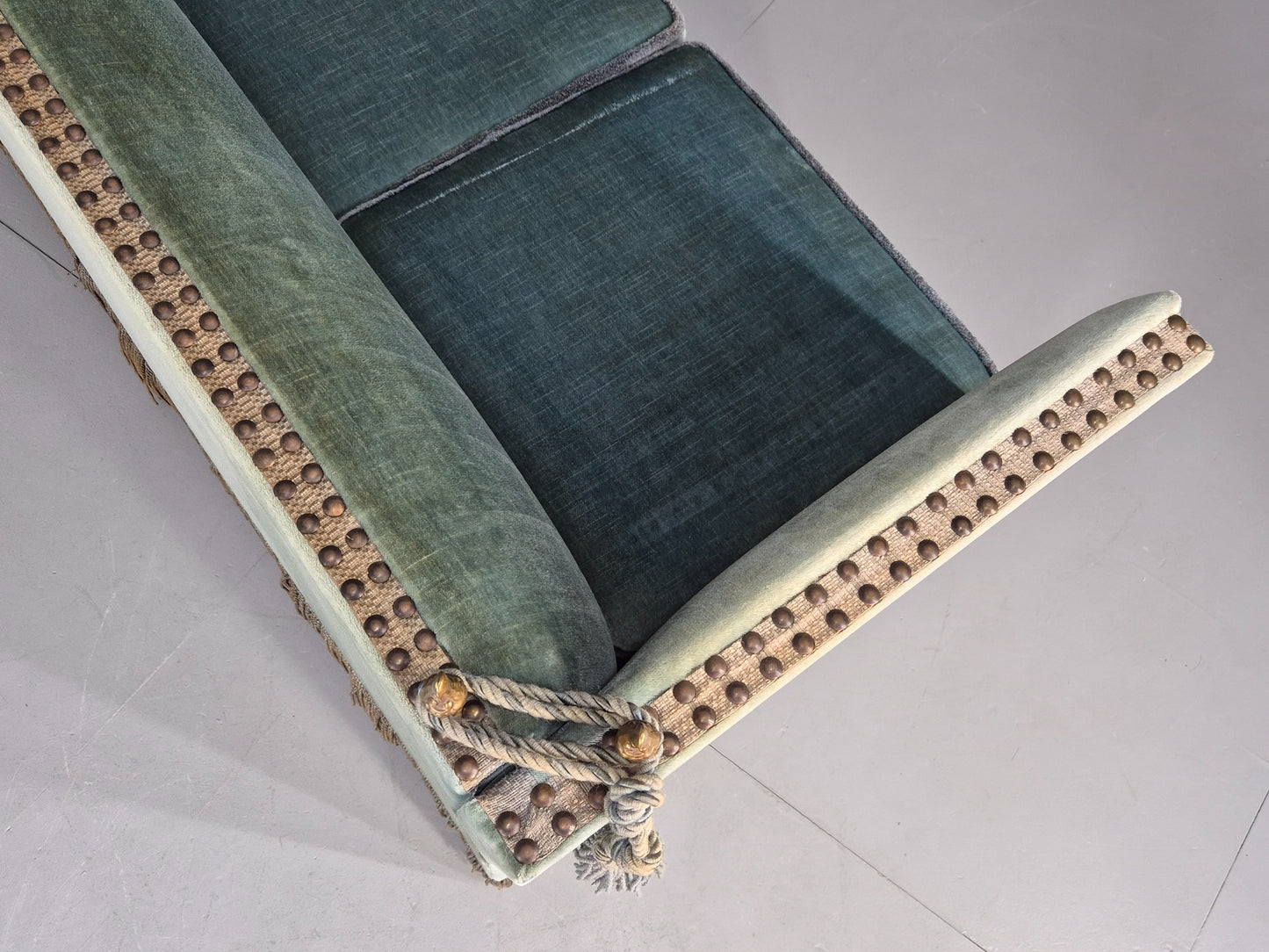 Vintage Danish Knole Sofa 2 Seater Blue Velour Floral Cream Cushions EB12748