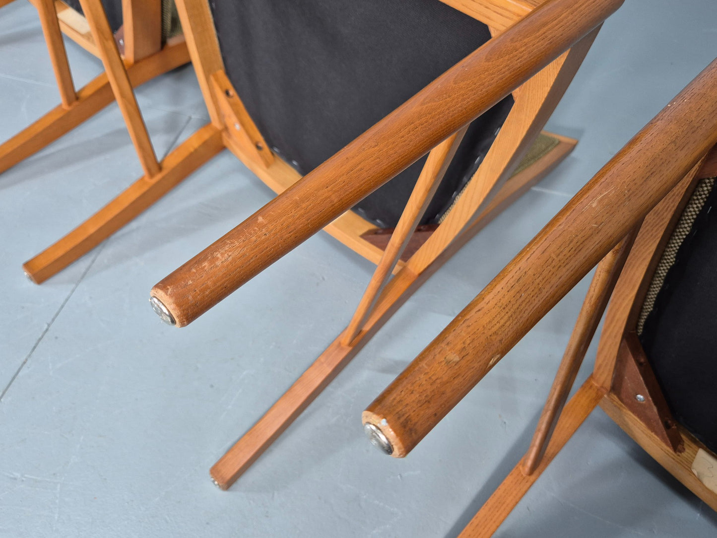 4 Vintage 1970s Elm Frame Dining Chairs Mid Century Retro Wool Seats EB12179