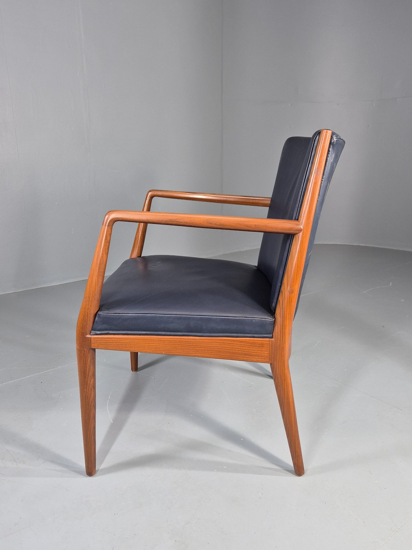 Vintage Mid Century Teak Armchair Blue Leather 1960s Retro  EB11900