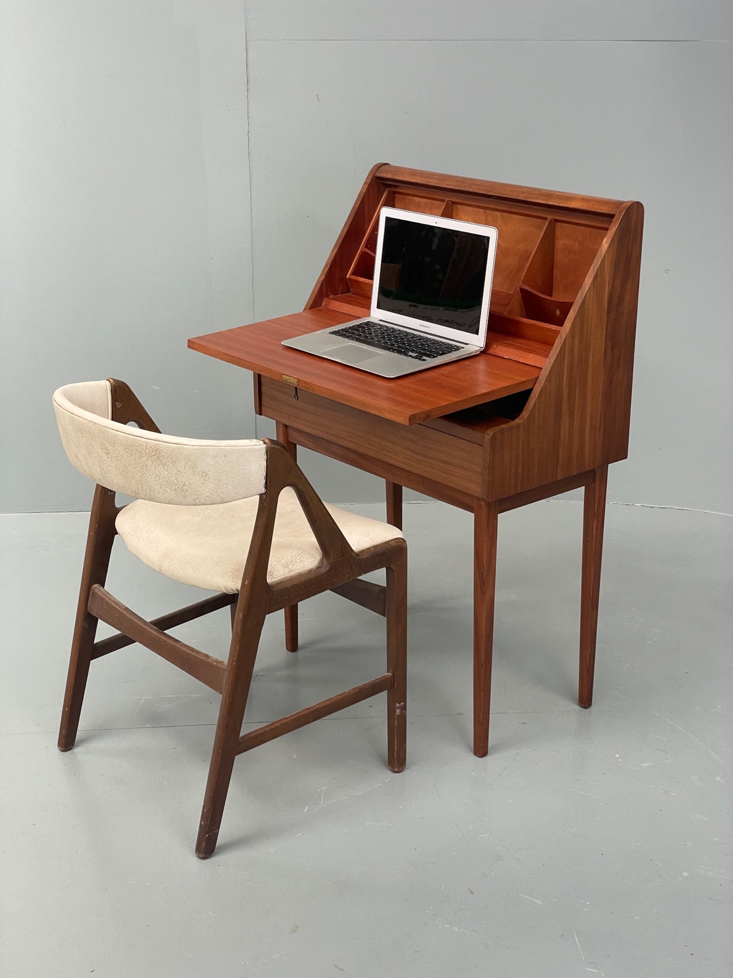 Vintage Teak Writing Desk 1950s Mid Century Retro Drop Door Solid Legs EB12295