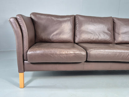 Vintage Danish 3 Seat Sofa Brown Leather 1980s Retro MCM  EB12417