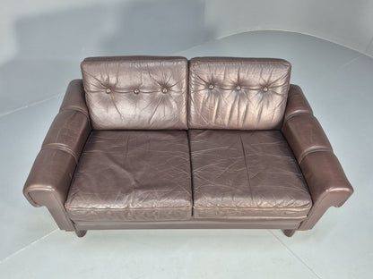 Vintage Danish 2 Seater Brown Leather 1970s Retro Danish MCM Buttoned EB09944