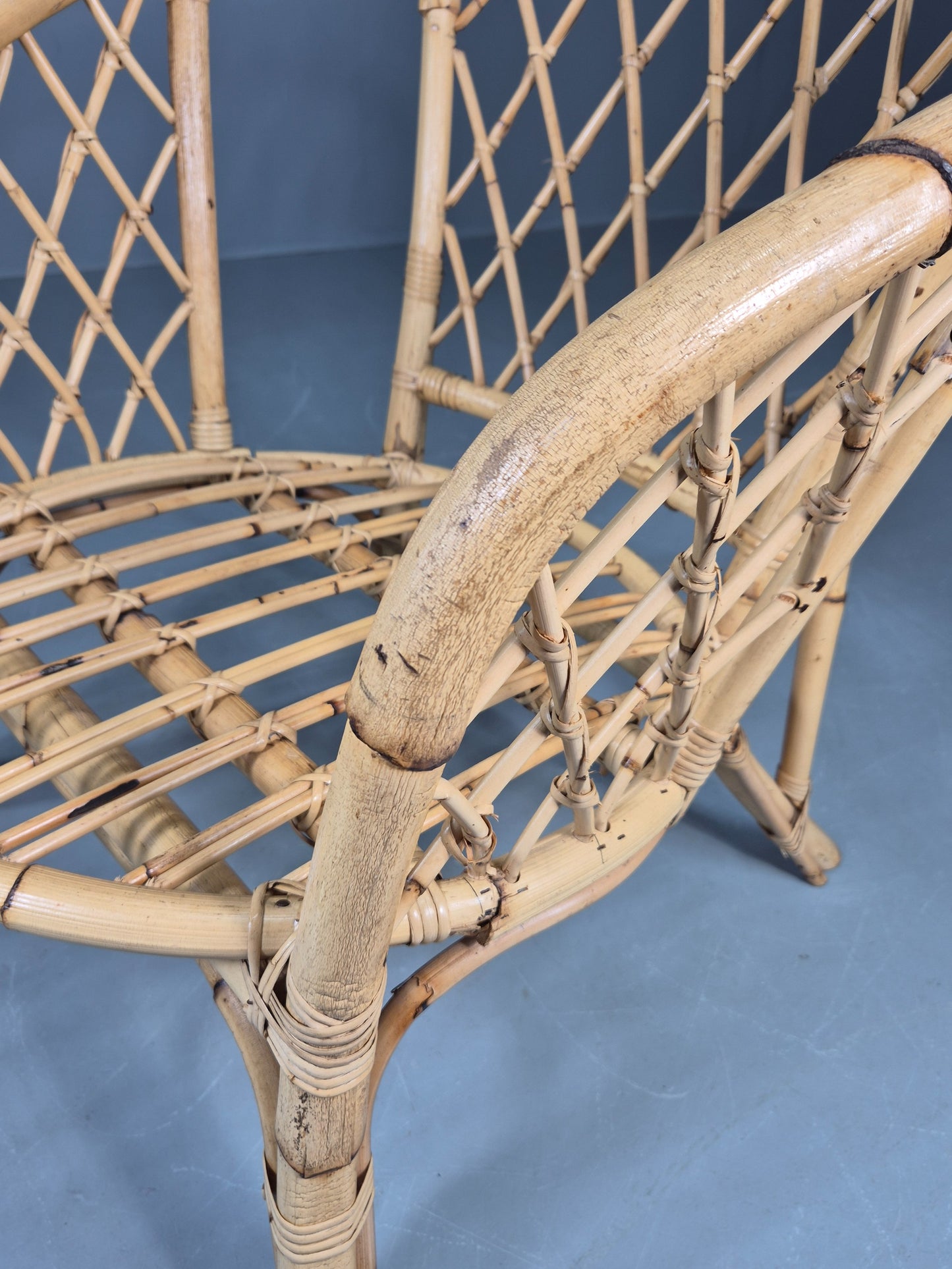 Vintage Bent Bamboose and Rattan Lounge Chair 1980s Retro Eb12649