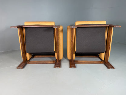 2 Vintage Ekornes Lounge Chairs Caramel Leather 1980s Retro MCM EB06937