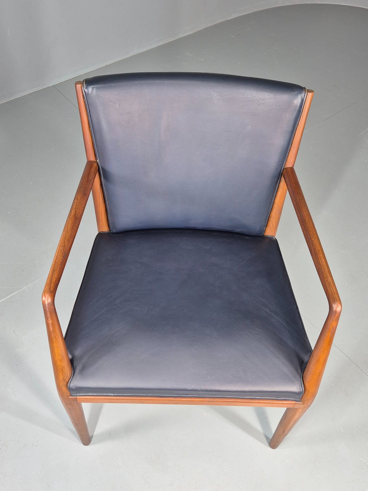 Vintage Mid Century Teak Armchair Blue Leather 1960s Retro EB11907