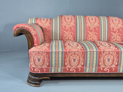 Vintage 3 Seater Sofa Art Deco Bergere Walnut Frame Cotton Colourful EB12734