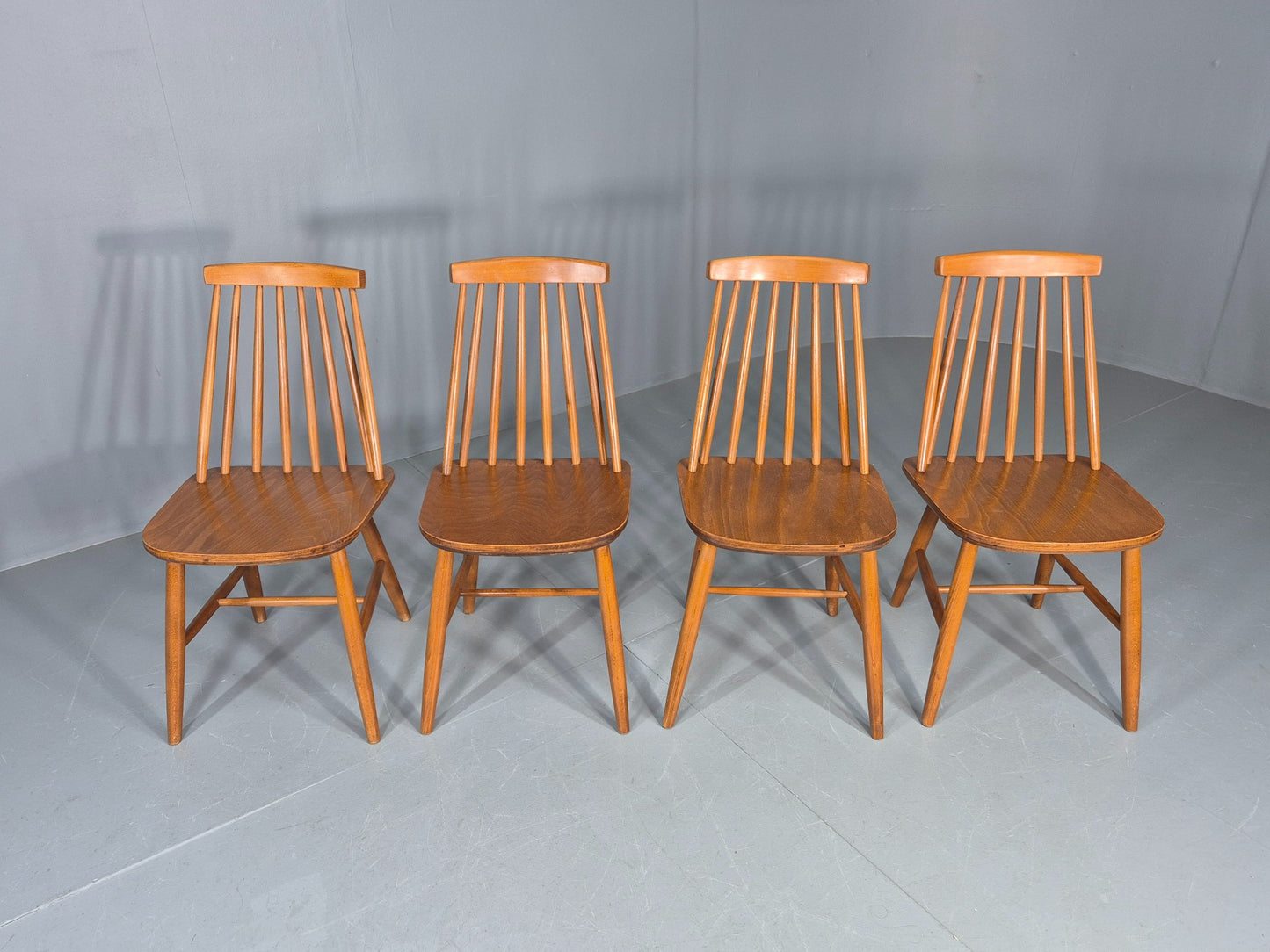 4 Vintage 1970s Retro Dining Chairs Scandinavian Stick Back Design EB12257