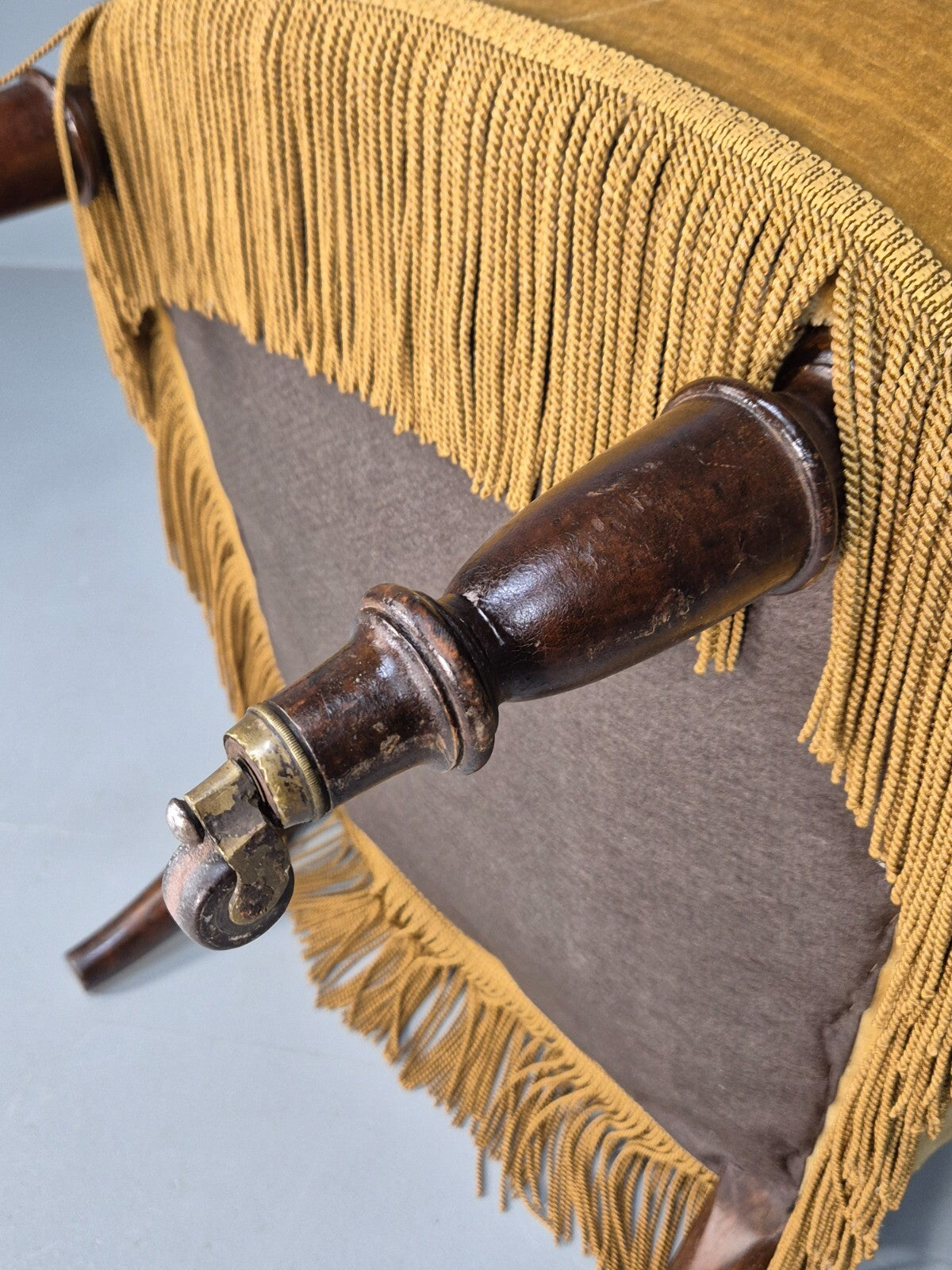 Vintage Gold Velour Danish Armchair 1920s Tassels High Back EB9635 VCLO