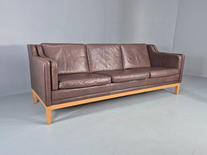 Vintage 3 Seater Sofa Danish 70s Brown Leather Retro Mid Century Modern EB12424