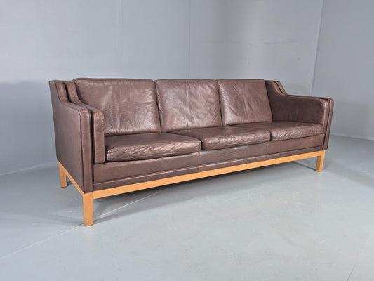 Vintage 3 Seater Sofa Danish 70s Brown Leather Retro Mid Century Modern EB12424
