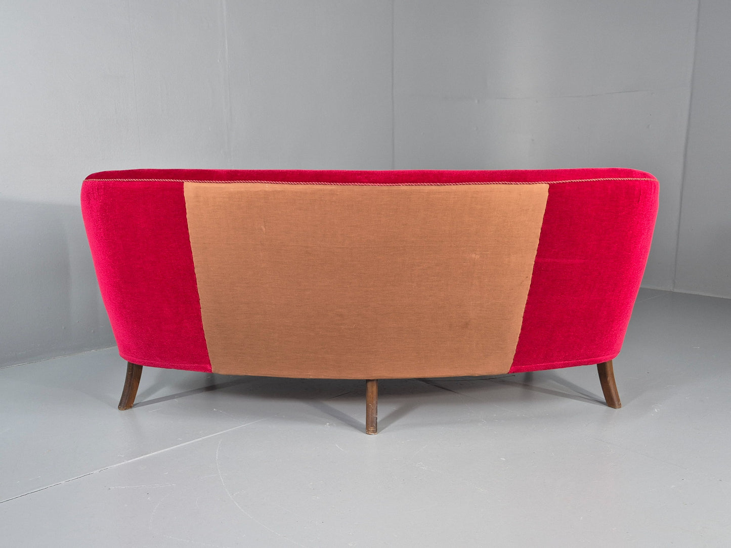 Vintage Danish Banana Sofa 3 Seater Red Velvet Velour 1950s Classic MCM EB12399