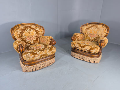 2 Vintage 1970s Danish Lounge Chairs Kitsch Over The Top Retro Gold  EB12723