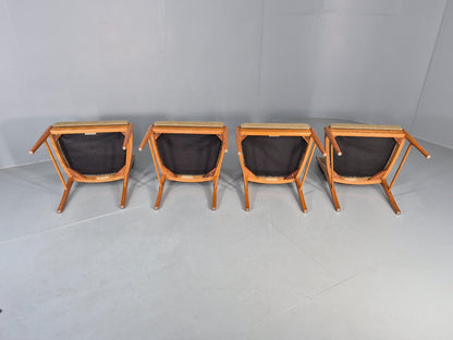 4 Vintage 1970s Elm Frame Dining Chairs Mid Century Retro Wool Seats EB12179
