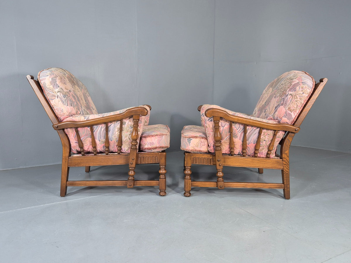 2 Vintage Ercol Lounge Chair Cloisters Range Pink Hued 1990s Cotton EB12917