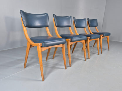4 Vintage Ben Chairs Blue Vinyl Beech Frames 1960s Retro EB12258