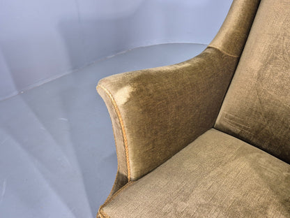 2 Midcentury Danish Lounge Chairs Green Velour Velvet Tassels 1960s EB12646