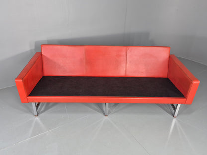 Vintage 3 Seat Sofa 1960s Swedish Red Leather New Cushions MCM Retro  EB11121