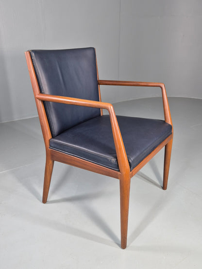 Vintage Mid Century Teak Armchair Blue Leather 1960s Retro EB11907