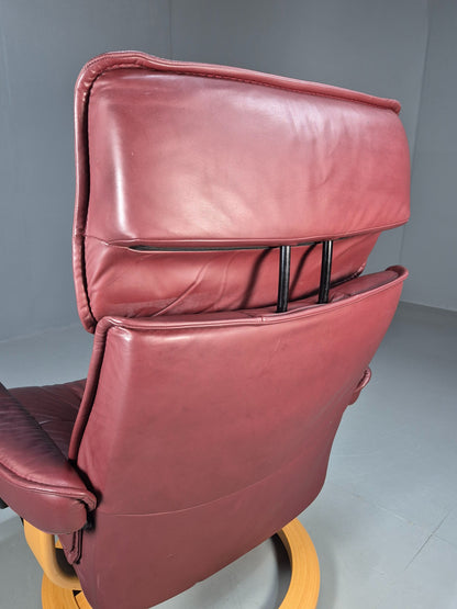 Vintage Ekornes Stressless Swivel Recline Chair Leather Bentwood EB8491