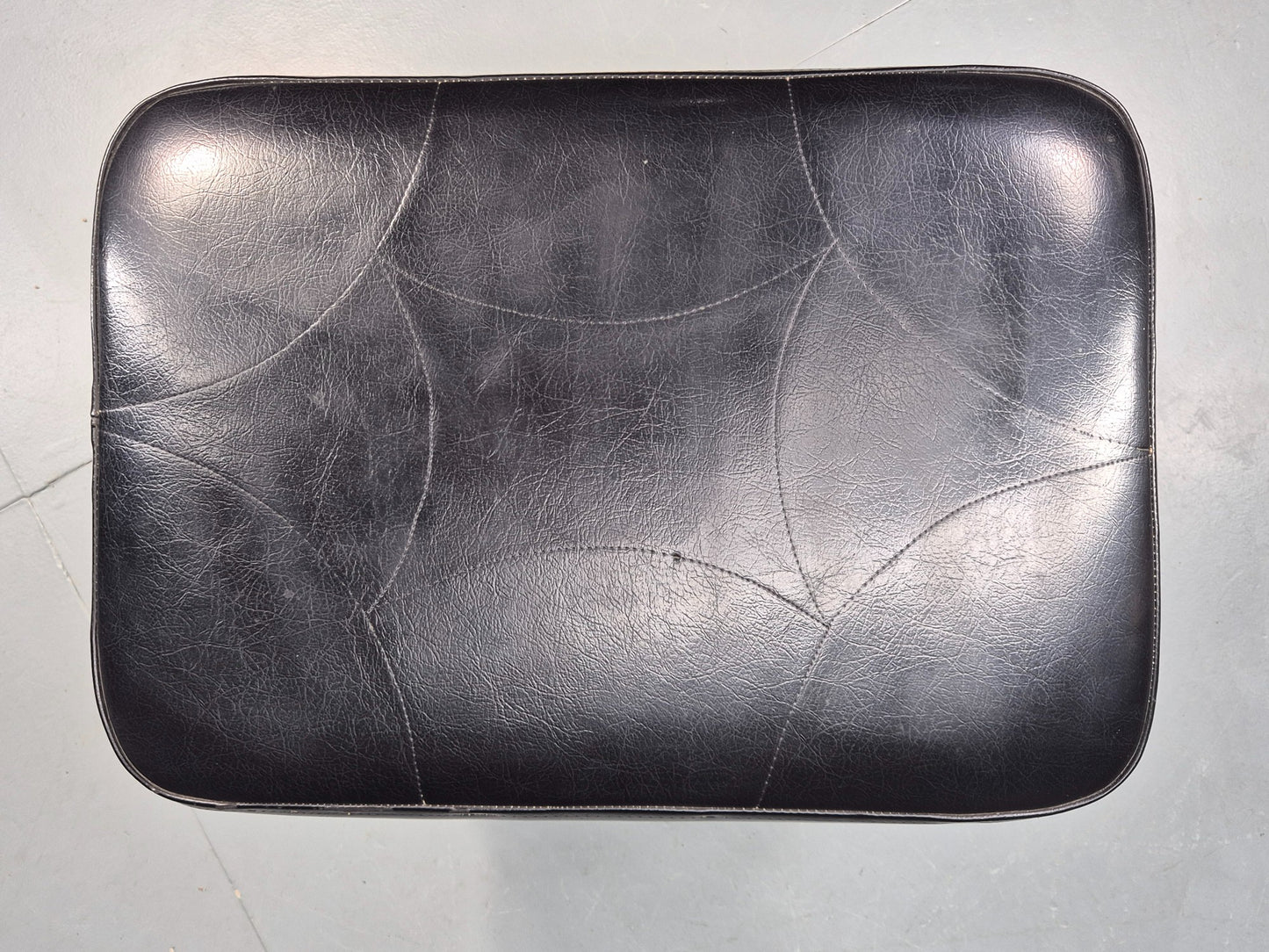 Vintage Danish Mid Century Footstool Black Vinyl Teak Legs Retro 1960s EB12156