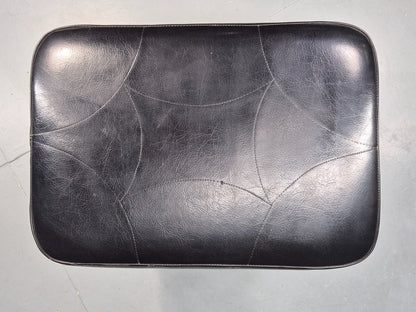 Vintage Danish Mid Century Footstool Black Vinyl Teak Legs Retro 1960s EB12156