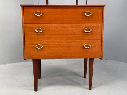 Vintage 1970s Bedside Cabinet Chest Of Drawers Cherry Mirror Retro EB12302