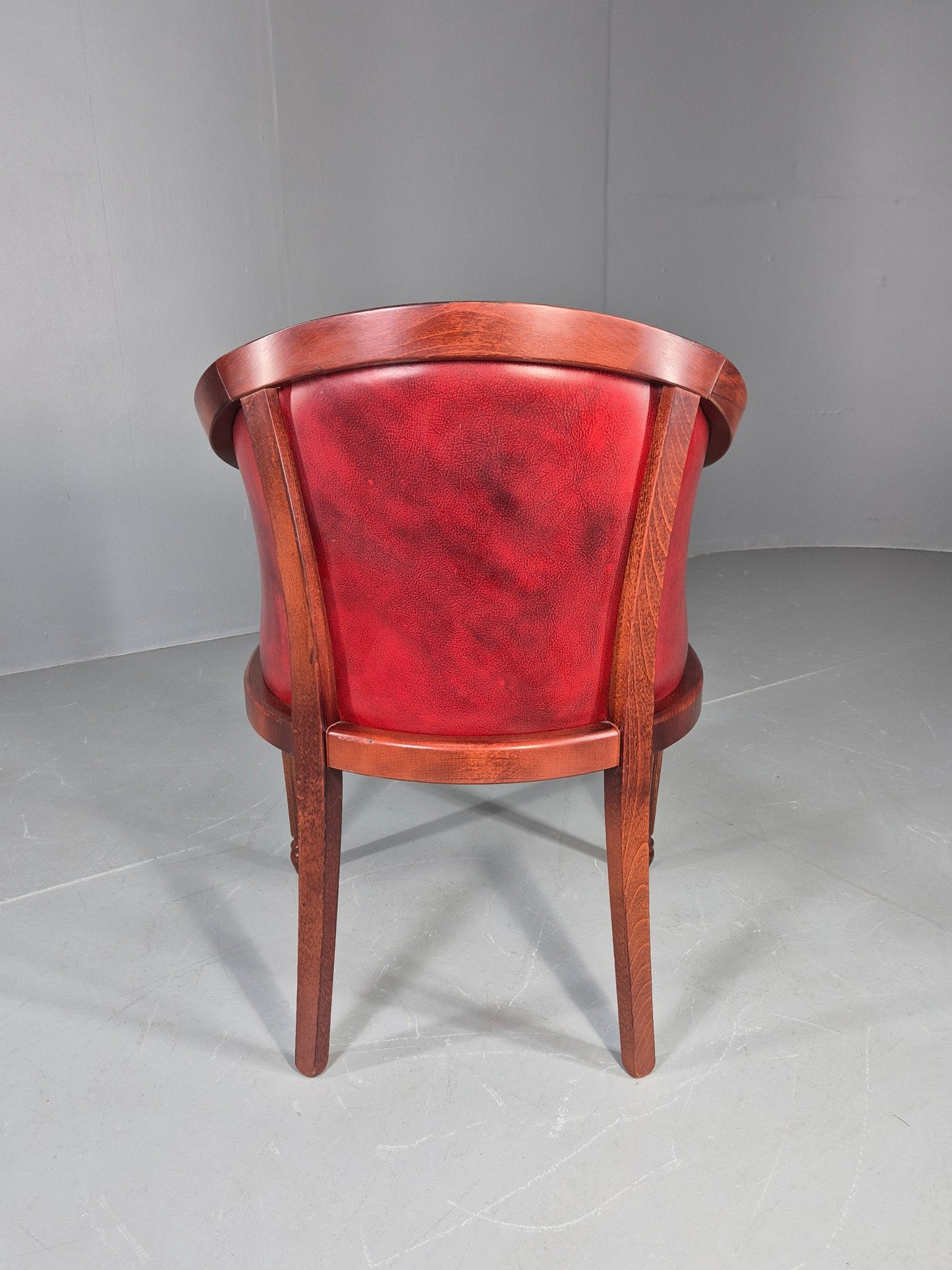 Vintage Tub Chair Antique Style Danish Made Red Vinyl Upholstery EB12696